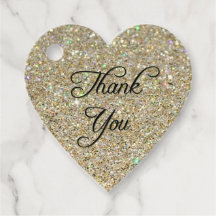 Dourada Glitter Heart Obrigado Tag Favor