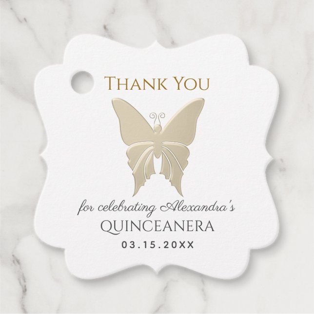 Etiquetas Para Lembrancinhas Dourada Quinceanera Obrigado (Frente)