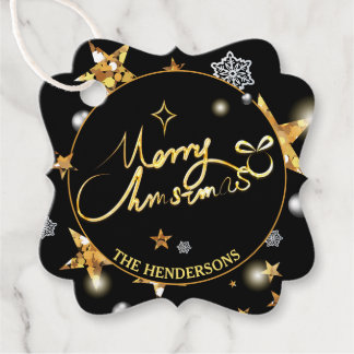 Etiquetas Para Lembrancinhas Douradas estrelas negras modernas Feliz Natal