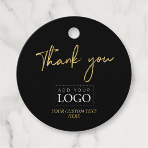 Etiquetas Para Lembrancinhas Dourado e preto Obrigado Logotipo de empresa perso