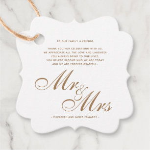 Etiquetas Para Lembrancinhas Dourado Script, Sr. e Sra. Wedding, Mensagem Obrig