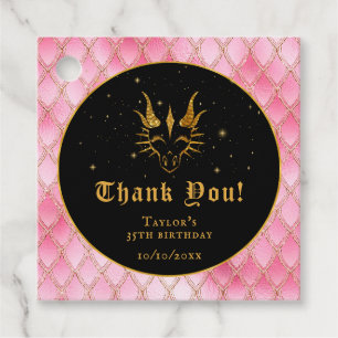 Etiquetas Para Lembrancinhas Dragão Rosa Escala Dourado Aniversário Obrigado