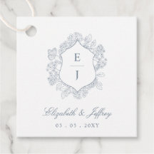 Dusty Blue Floral Crest Monograma Casamento