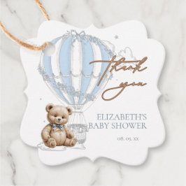 Etiquetas Para Lembrancinhas Dusty Blue Toile Hot Air Balloon Bear Obrigado