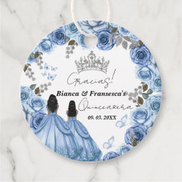 Etiquetas Para Lembrancinhas Dusty Blue Watercolor Twin Floral Quinceañera