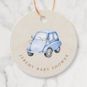 Etiquetas Para Lembrancinhas É um carro retro a aquarela azul-menino
