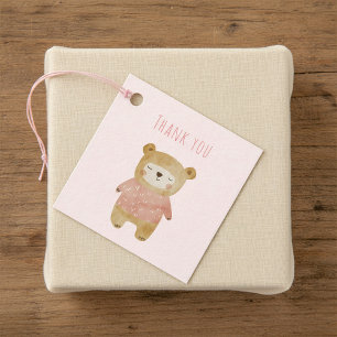 Etiquetas Para Lembrancinhas É um Urso de Aquarela Fofo Rosa para Chás de Bebê 
