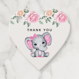 Etiquetas Para Lembrancinhas Elefante-bebê cor-de-rosa e borda Rosa Obrigado
