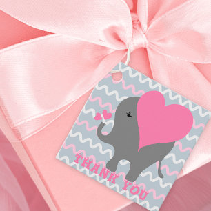 Etiquetas Para Lembrancinhas Elefante Bonito De Menina Em Padrão De Onda Obrig