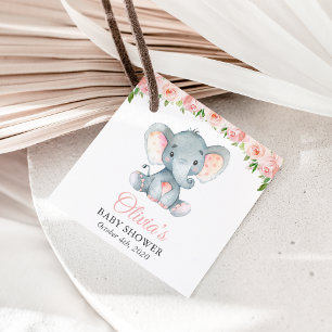 Etiquetas Para Lembrancinhas Elefante, Flores De Aquarela Rosa, Chá de fraldas