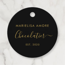 Etiquetas Para Lembrancinhas Elegant Black Gold Script Chocolatier Qr Code
