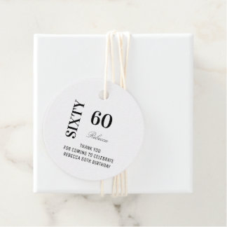Etiquetas Para Lembrancinhas Elegant Black White Script 60 Birthday Thank You