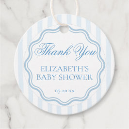 Etiquetas Para Lembrancinhas Elegant Coastal Blue Stripe Wavy Script Thank You