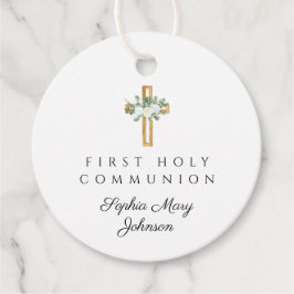 Etiquetas Para Lembrancinhas Elegant Floral Cross Girl First Holy Communion