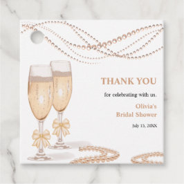 Etiquetas Para Lembrancinhas Elegant Gold Bow Pearls and Prosecco Bridal Shower