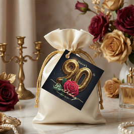 Etiquetas Para Lembrancinhas Elegant Luxury Black Gold Red Rose 90th Birthday