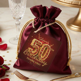 Etiquetas Para Lembrancinhas Elegant Ruby Red and Gold 50th Birthday Thank You