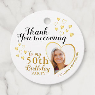 Etiquetas Para Lembrancinhas Elegante 50º aniversário branco negro Dourado Obri