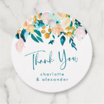 Elegante Agradecimento de Casamento Floral em Aqua