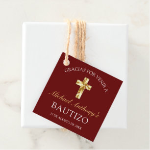 Etiquetas Para Lembrancinhas Elegante Bautismo de Bebé Borgoña Dorado