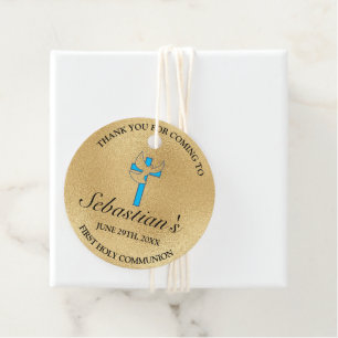 Etiquetas Para Lembrancinhas Elegante Blue Dourado Cross Primeira Comunhão Obr
