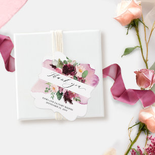 Etiquetas Para Lembrancinhas Elegante Borgonha Rosa e Blush Floral Obrigado