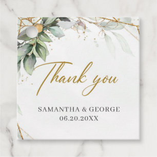 Etiquetas Para Lembrancinhas Elegante botânico verde-eucalipto-ouro geométrico