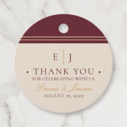 Etiquetas Para Lembrancinhas Elegante Burgundy Marfim e Dourado Obrigado Casame