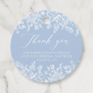 Etiquetas Para Lembrancinhas Elegante Chuva de Noiva Floral Branca em Azul Poei