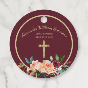 Etiquetas Para Lembrancinhas Elegante Dourado Burgundy Floral Baby Christening