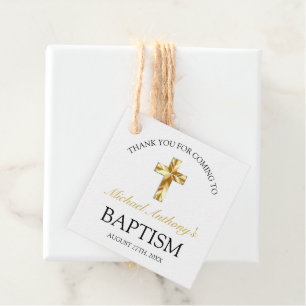 Etiquetas Para Lembrancinhas Elegante Dourado Cross Baby Boy Baptism Obrigado F