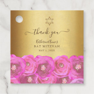 Etiquetas Para Lembrancinhas Elegante Floral Rosa Bat Mitzvah Obrigado Dourado