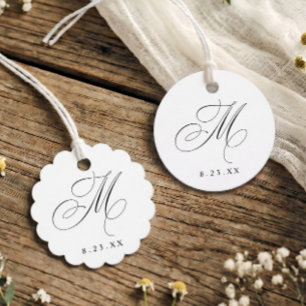Etiquetas Para Lembrancinhas Elegante Monograma de Caligrafia Inicial M Casamen