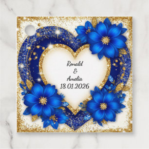 Etiquetas Para Lembrancinhas Elegante Quadro de Coração em Azul e Dourado