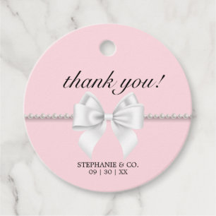 Etiquetas Para Lembrancinhas Elegante Rosa Bege Laço Branco Tiffany Obrigada