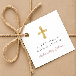 Etiquetas Para Lembrancinhas Elegante Script Rosa Cruzando Primeira Comunhão