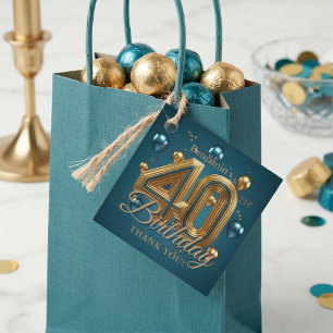 Etiquetas Para Lembrancinhas Elegante Teal e Ouro 40º Aniversário Obrigado