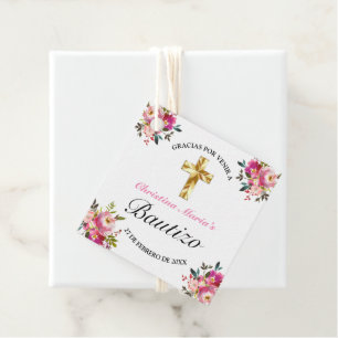 Etiquetas Para Lembrancinhas Elegante Tinta Floral Bautizo Cruz De Oro