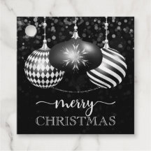 Elegantes Bolas de Natal Pretas e Brancas Feliz Na