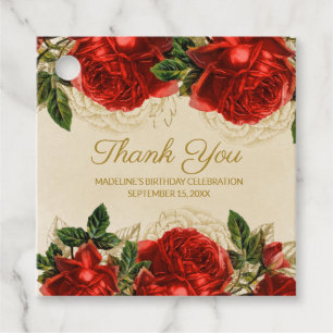 Etiquetas Para Lembrancinhas Elegantes Rosas Vermelhas Vintage de Aniversário O