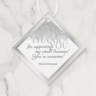 Etiquetas Para Lembrancinhas Embalagem de Glam de Prata e Branco Elegante Obrig