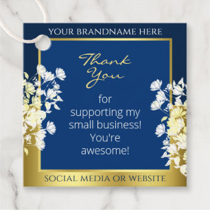 Etiquetas Para Lembrancinhas Embalagem de produto Floral Dourado e Azul Clássic