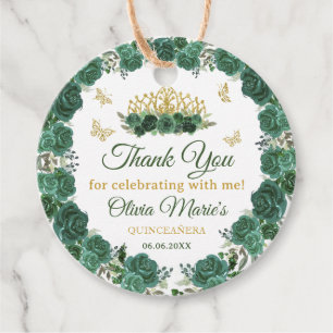 Etiquetas Para Lembrancinhas Emerald Green Floral Tiara Butterfly Quinceanera