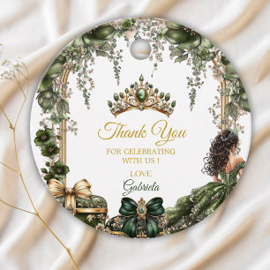 Etiquetas Para Lembrancinhas Esmeralda Verde Tiara Floral Dourada Quinceañera