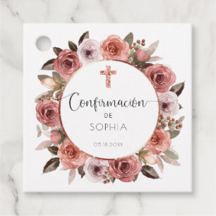 Etiquetas Para Lembrancinhas Espanhol, Rosa de Confirmação de Menina Dourado,