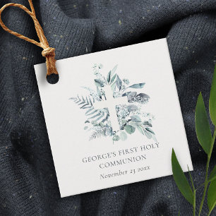 Etiquetas Para Lembrancinhas Eucalyptus Fern Foliage Cross Primeira Comunhão Sa