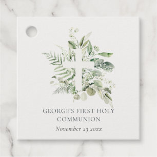 Etiquetas Para Lembrancinhas Eucalyptus Fern Foliage Cross Primeira Comunhão Sa