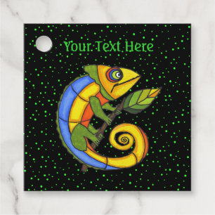 Etiquetas Para Lembrancinhas Fantasy Colorful Lizard em Stick with Leaf Dots