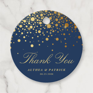 Etiquetas Para Lembrancinhas Faux Gold Foil Confetti Pontos Marinho Azul Obriga