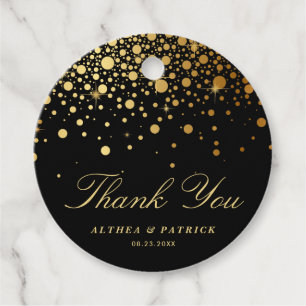 Etiquetas Para Lembrancinhas Faux Gold Foil Confetti Pontos Pretos Obrigado